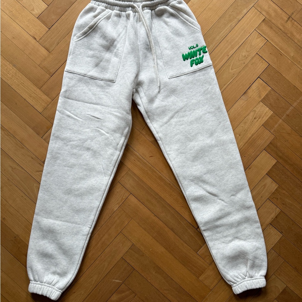White Fox Boutique Gray Joggers with Green Logo